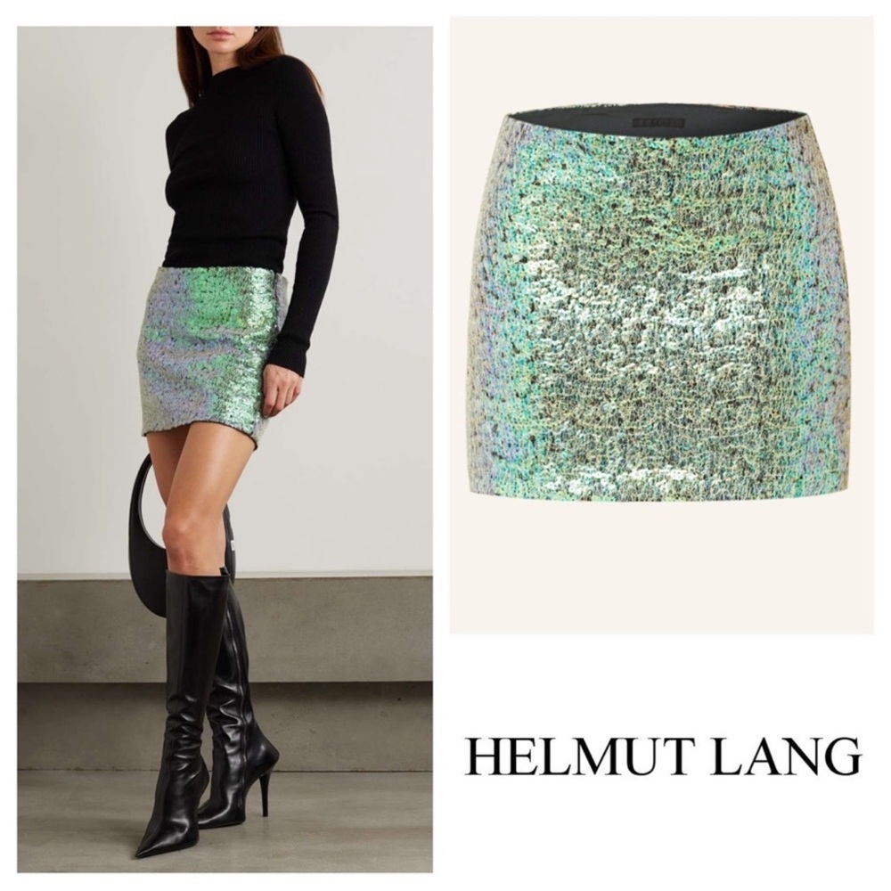 New! HELMUT LANG Iridescent Sequin Mesh Mini Skirt